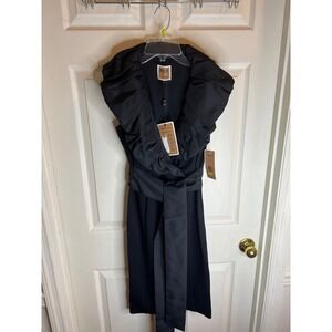 NUE by Shani Black Body Architecture Sheath Dress‎ Size 4 Puff Sleeve Belted